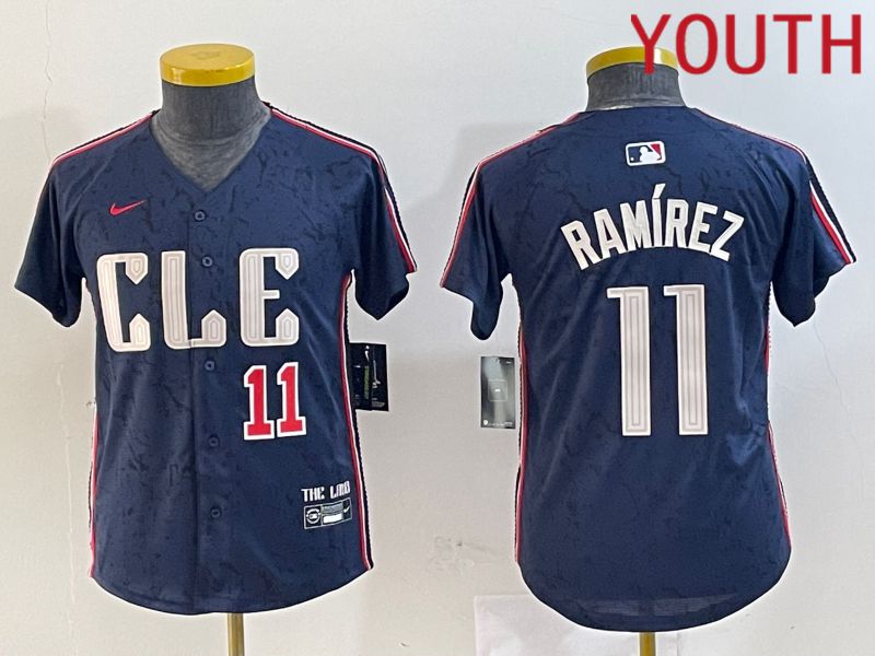 Youth Cleveland Indians #11 Ramirez Blue City Edition Nike 2024 MLB Jersey style 4